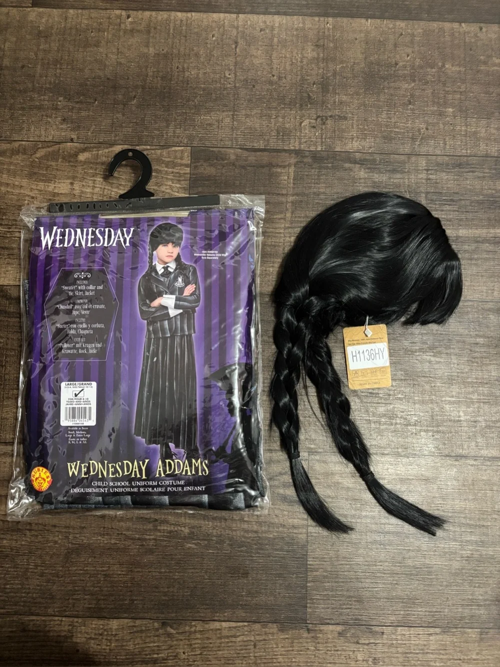 Rubies Wednesday Addams Child School Uniform Costume Sz 10-12 Wig Included NWT